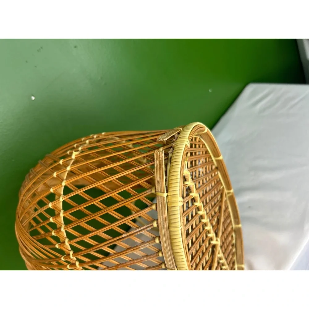 Vintage Wicker Doll Bassinet Miniature Rattan Cradle Hooded Basket Boho Decor